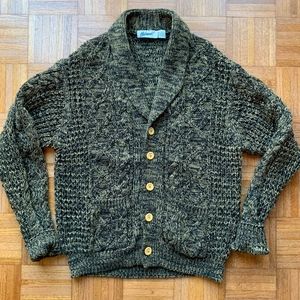 Haband Olive Green and Black Marled Cable Knit Cardigan